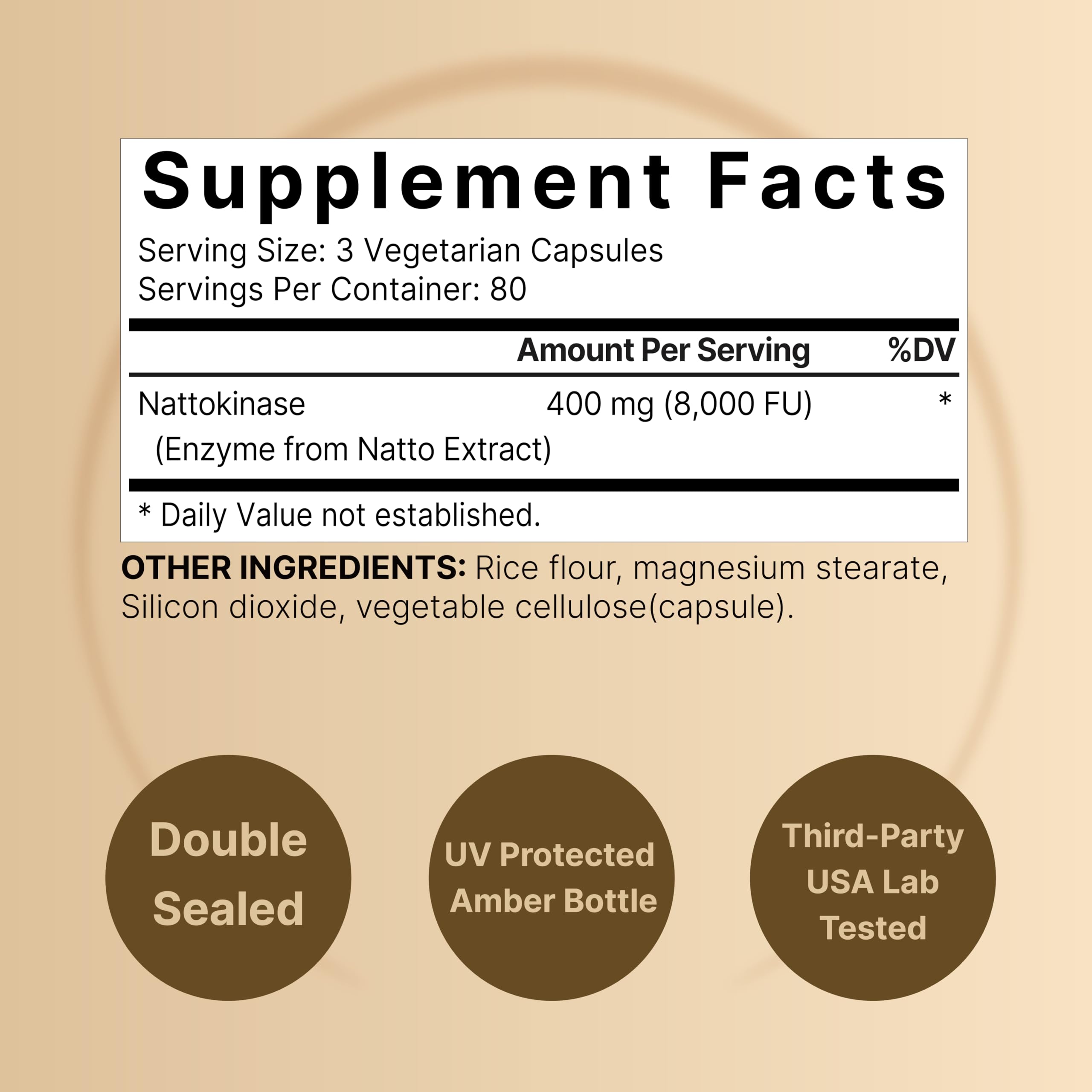 Close-up of NatureBell nattokinase capsules in a bottle