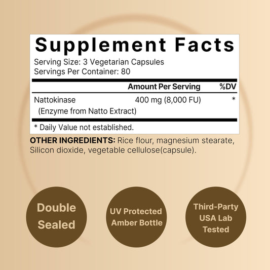Close-up of NatureBell nattokinase capsules in a bottle