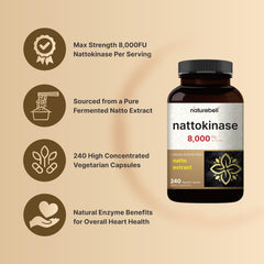 Label showing 8,000 FU per serving on NatureBell nattokinase bottle