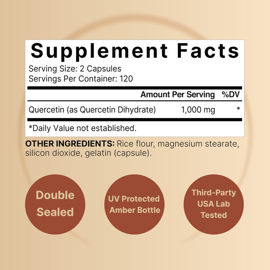 Close-up of NatureBell Quercetin 1000mg capsules showing 500mg per capsule