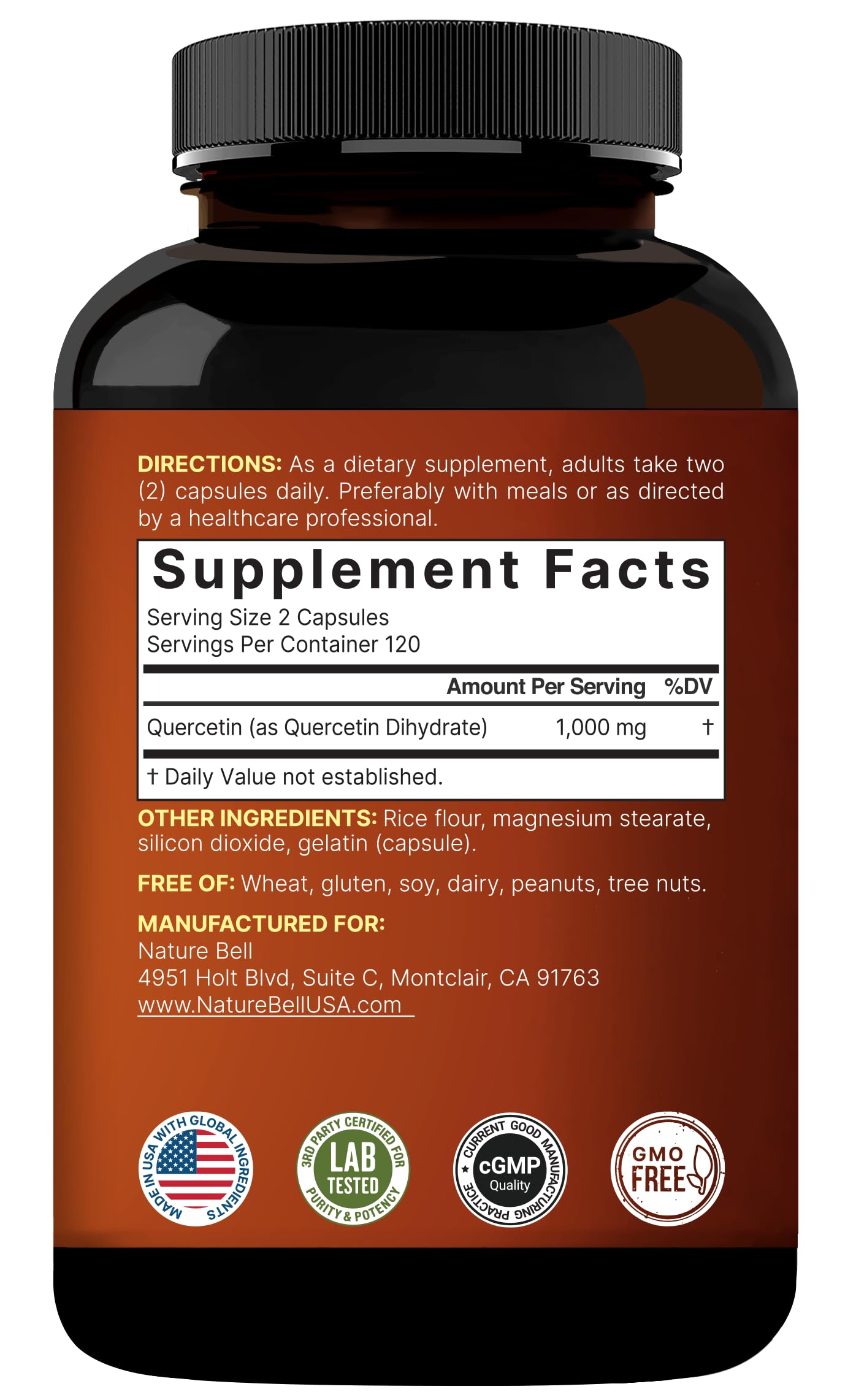 Free from soy, dairy, gluten, preservatives, wheat, and tree nuts
