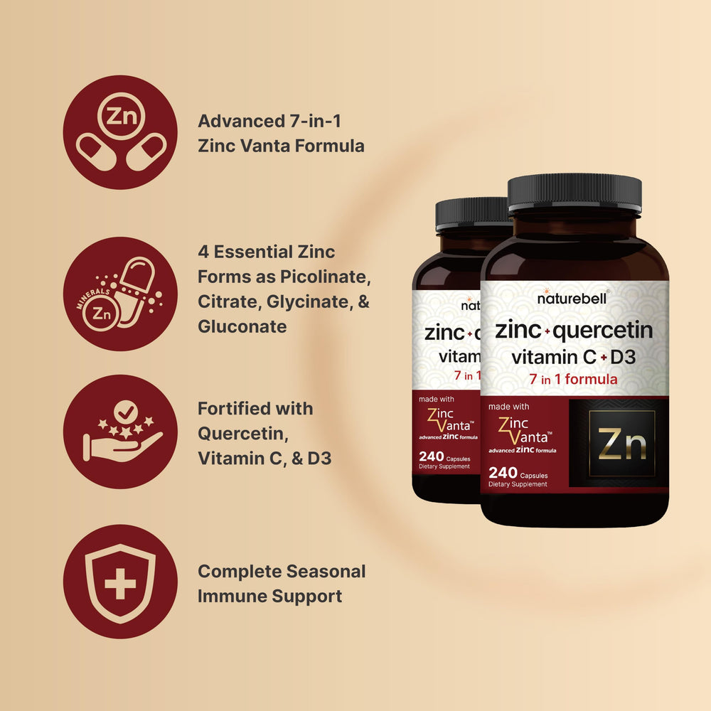 Label highlighting quercetin 1000mg and zinc 50mg per serving