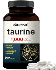 NatureBell Taurine 1,000mg per serving capsules in a 500-count bottle