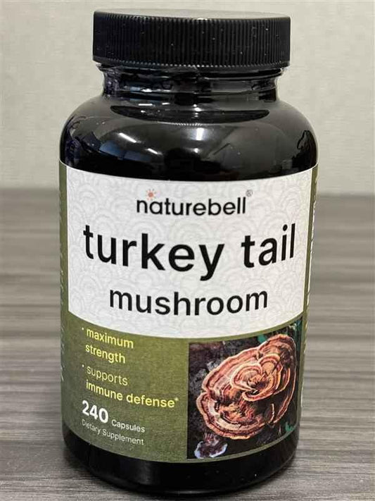 NatureBell turkey tail mushroom capsules bottle display