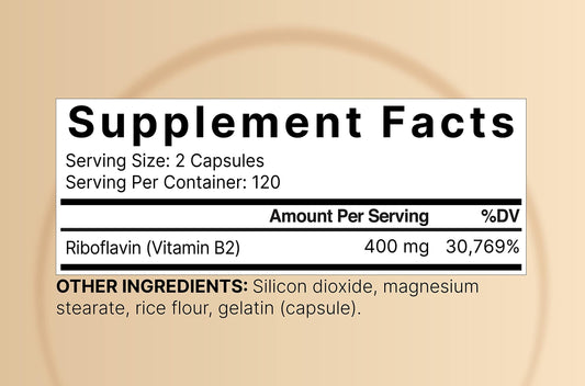 Close-up of NatureBell B2 Riboflavin 400mg capsules