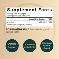 Close-up of NatureBell Vitamin E softgels and label