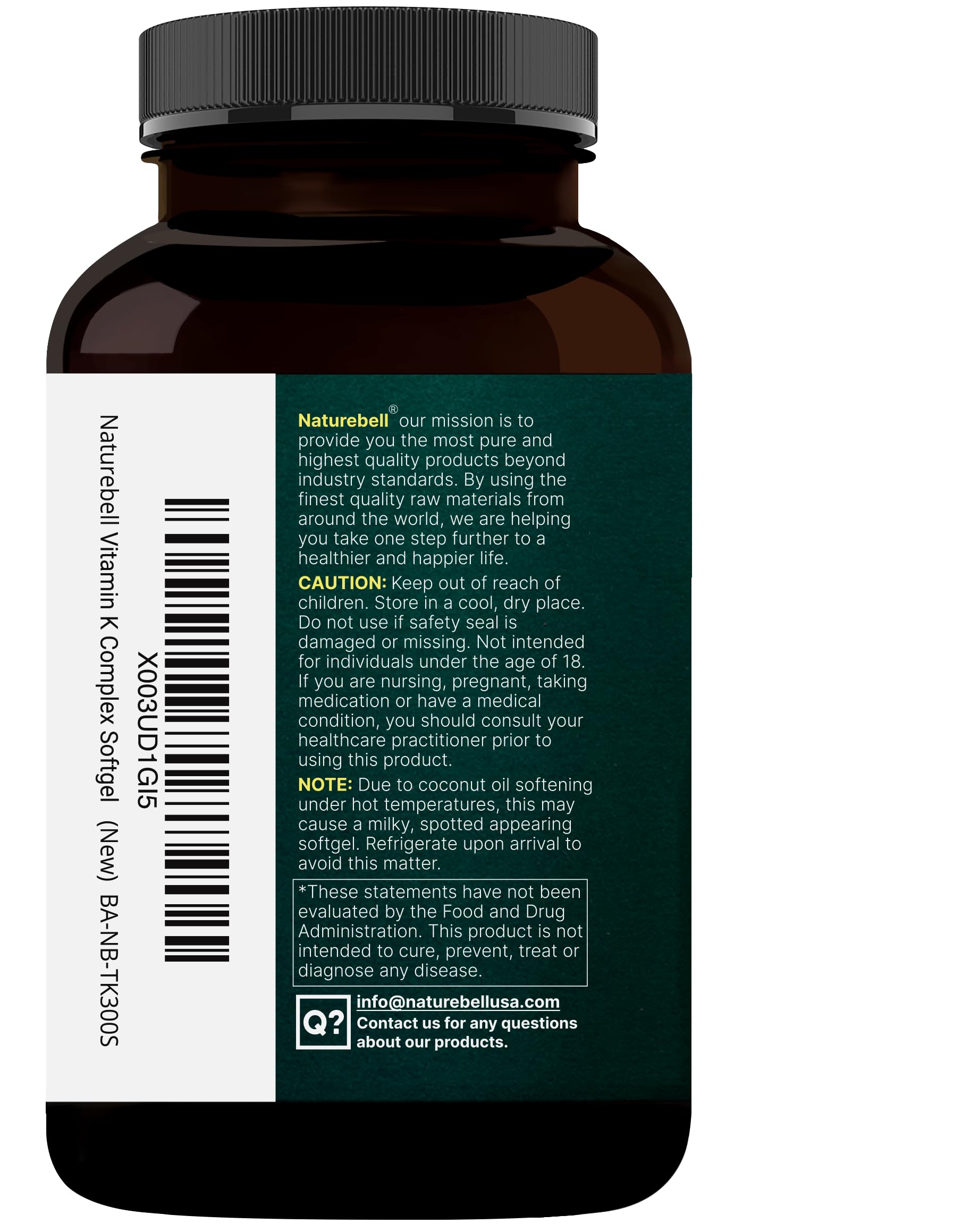 Lab tested, third-party tested seal on NatureBell Vitamin K Complex
