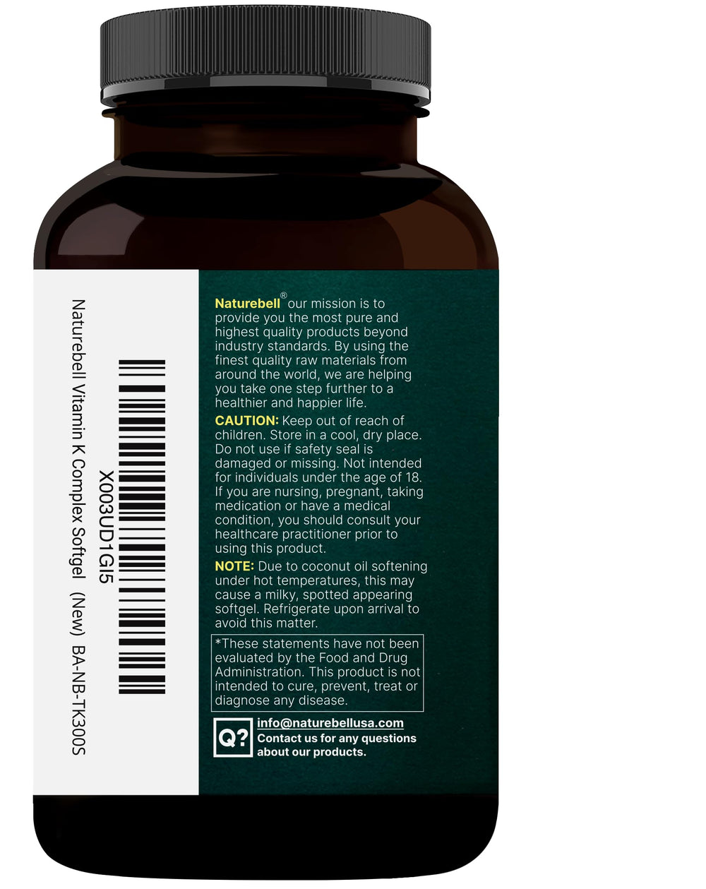 Lab tested, third-party tested seal on NatureBell Vitamin K Complex