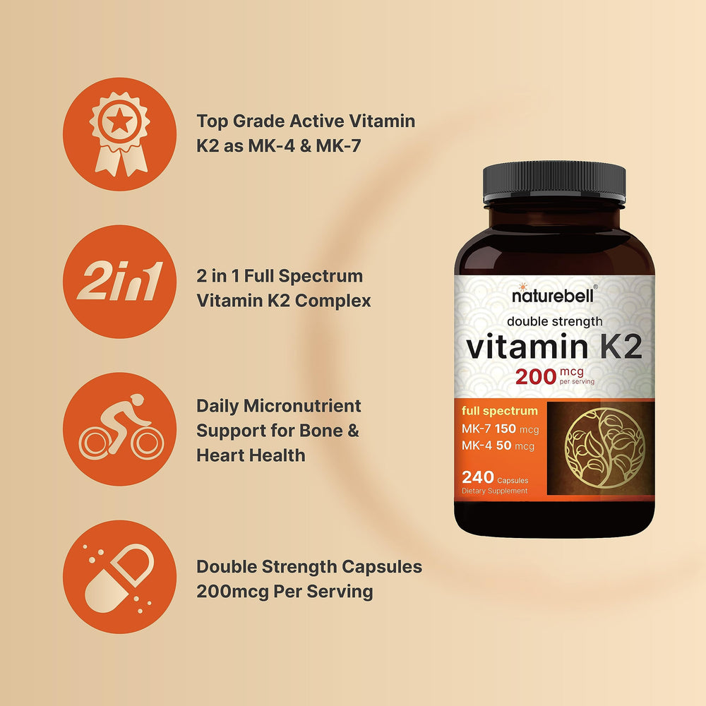 Close-up of NatureBell K2 240-cap bottle capsules