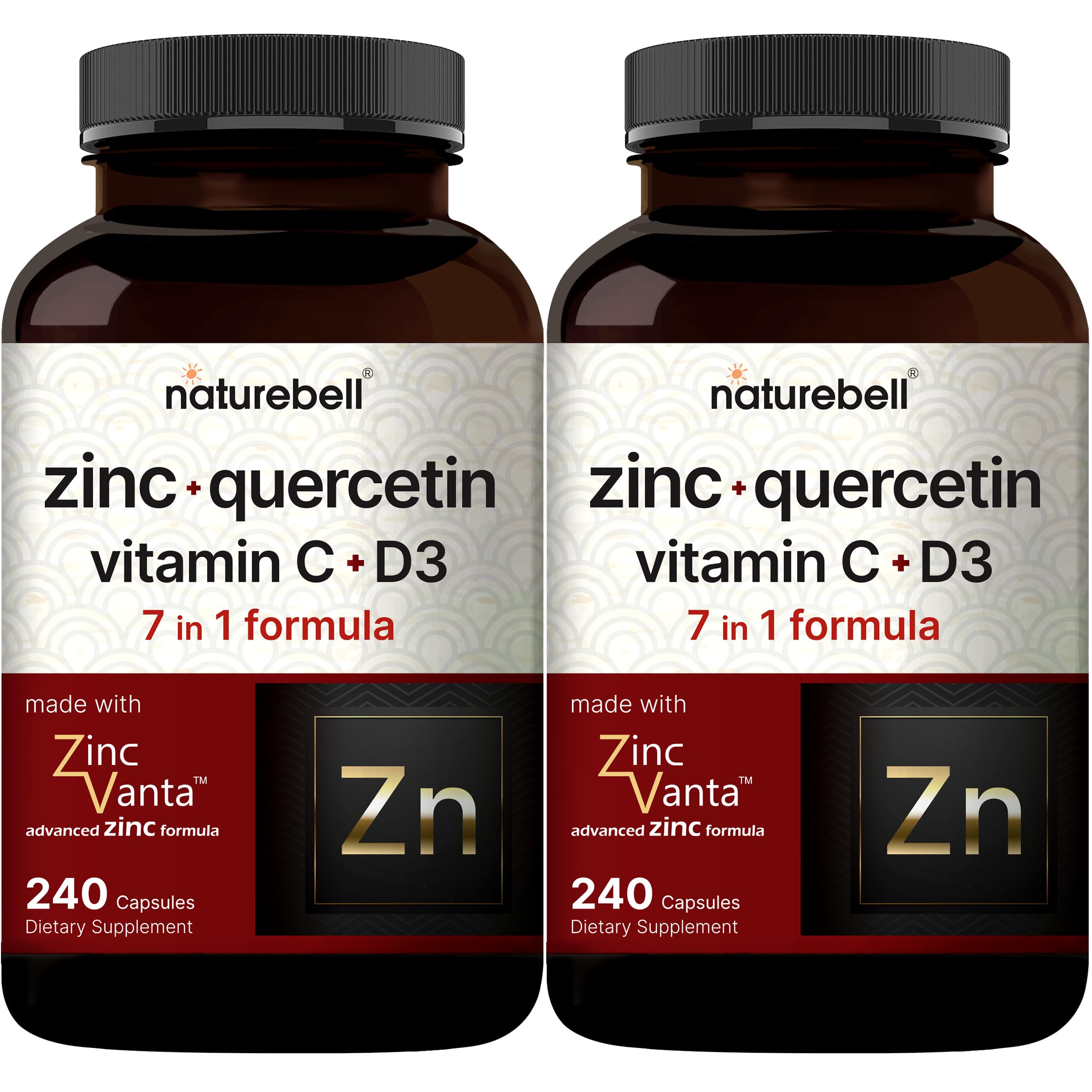 Product shot of NatureBell Zinc Quercetin 480 capsules 2-pack