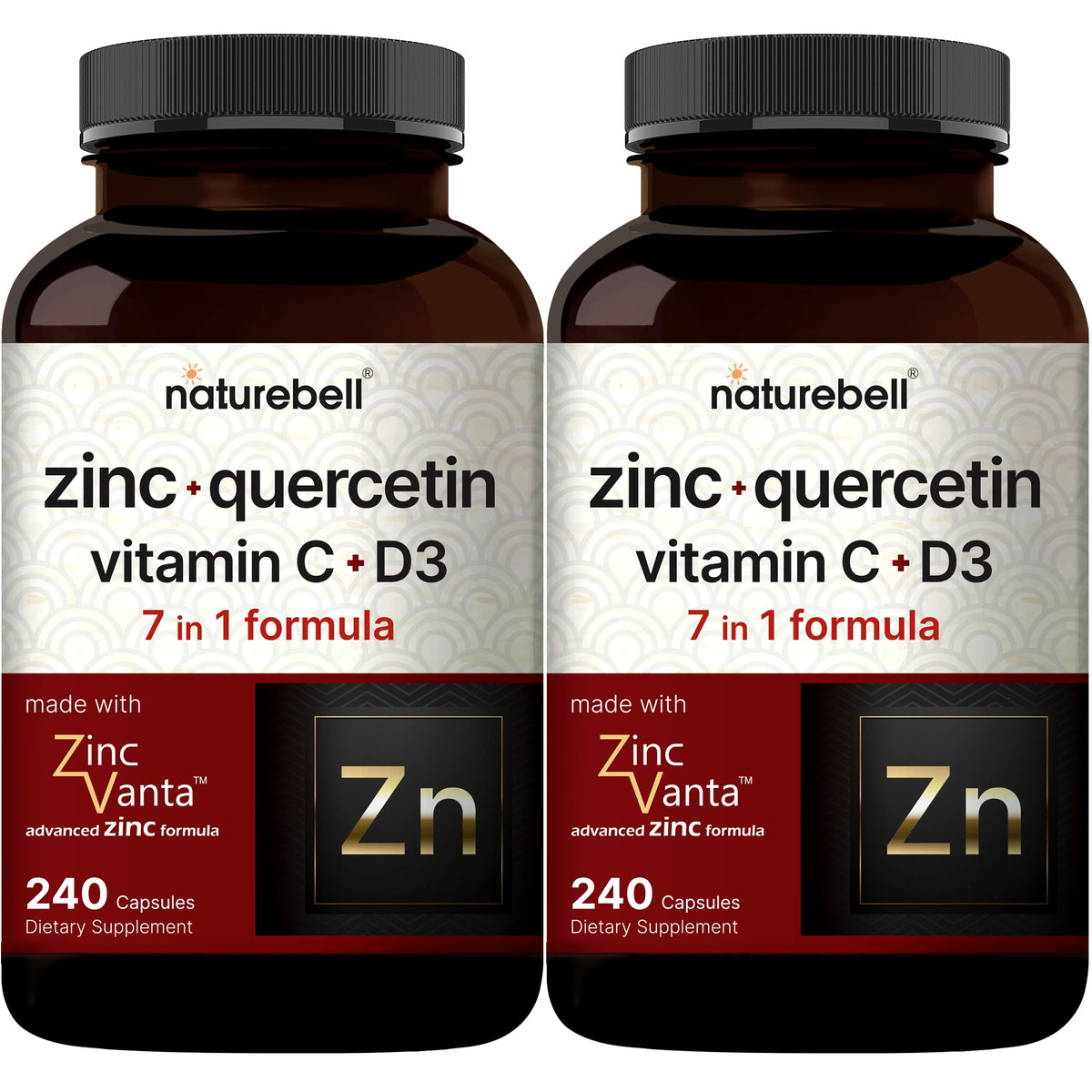 Product shot of NatureBell Zinc Quercetin 480 capsules 2-pack