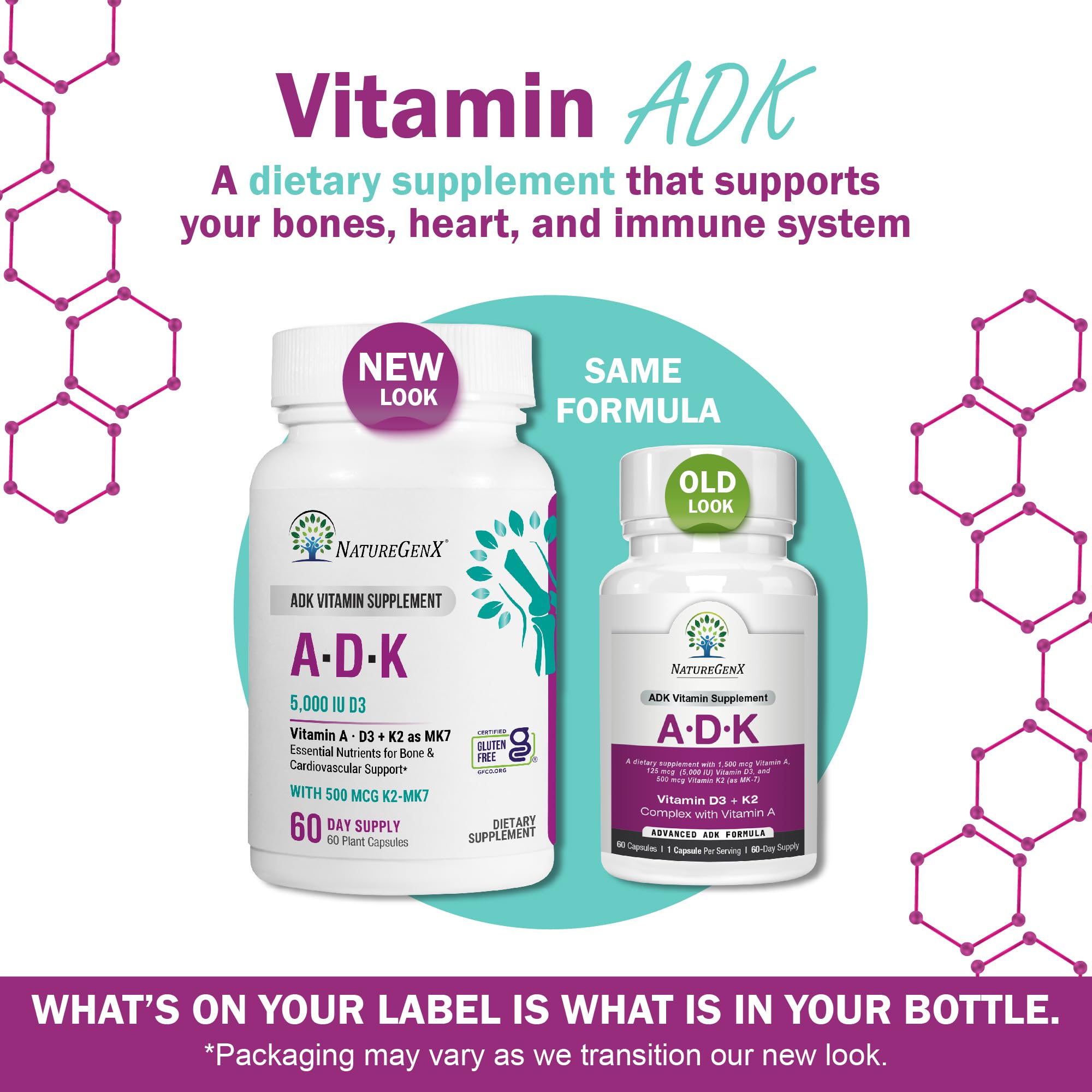 Back view of NatureGenX ADK Vitamin Supplement bottle with label