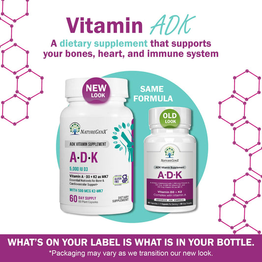 Back view of NatureGenX ADK Vitamin Supplement bottle with label