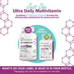 NatureGenX Just One Daily bottle back shows nutrition facts for informed choices.