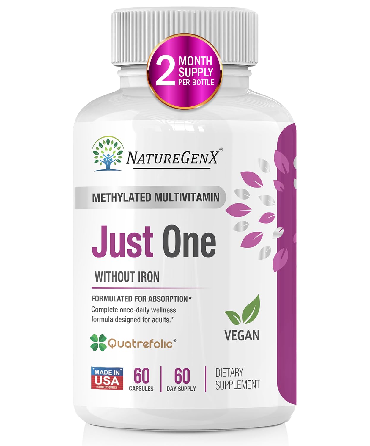 NatureGenX methylated multivitamin bottle front view with 60 capsules