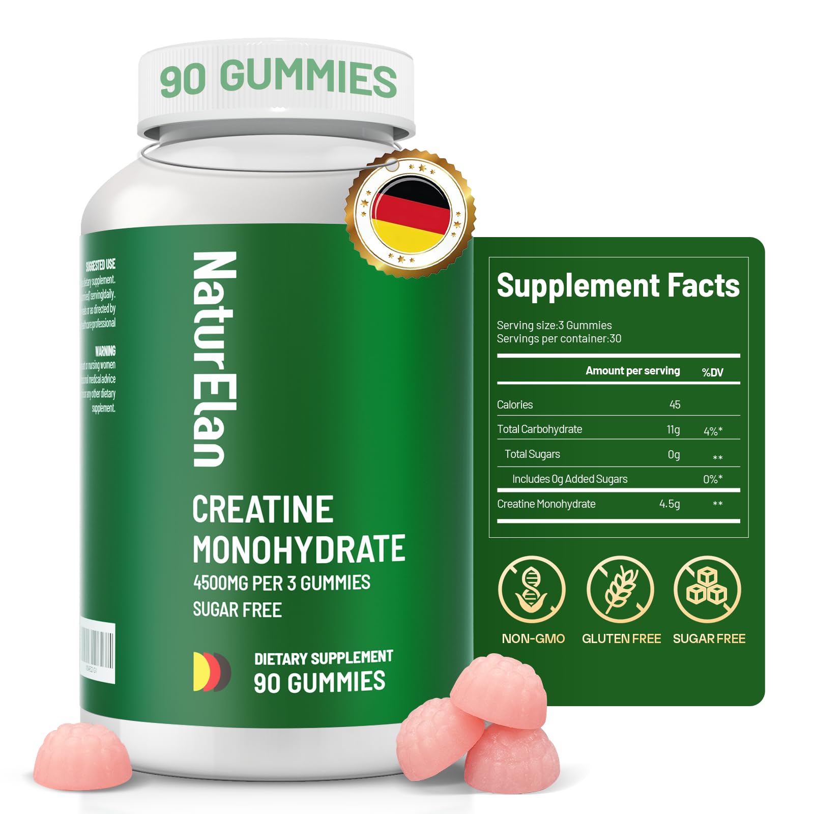 NaturElan Creatine Monohydrate Gummies bottle with gummies