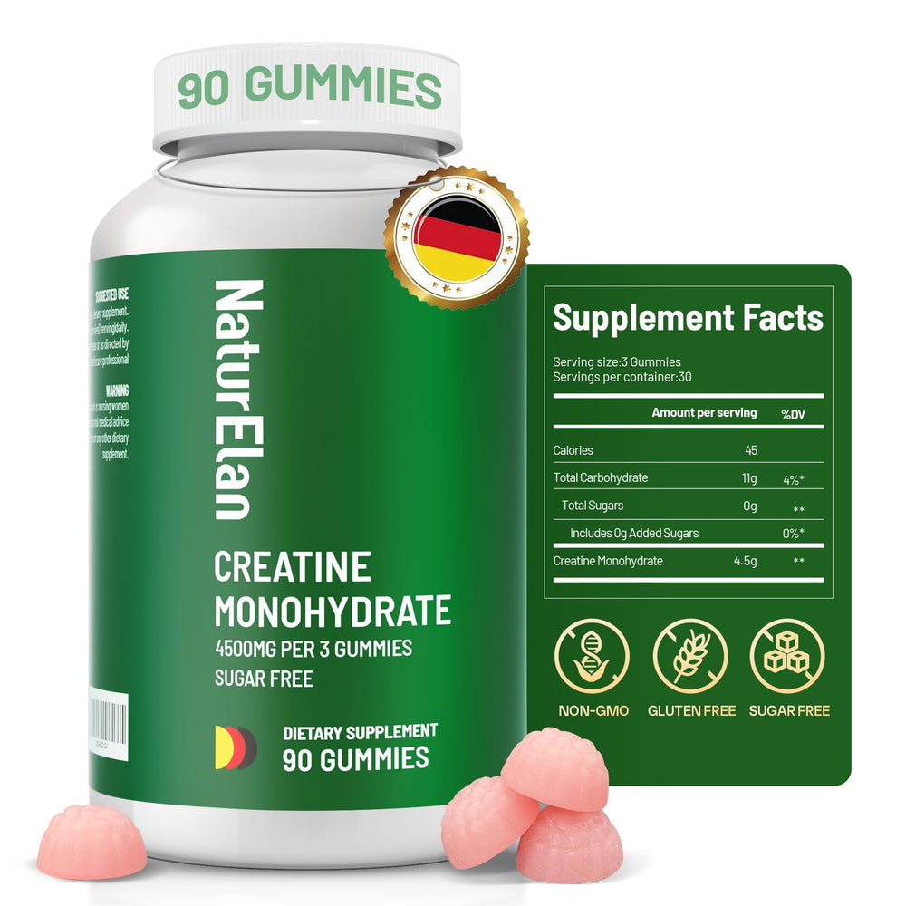 NaturElan Creatine Monohydrate Gummies bottle with gummies