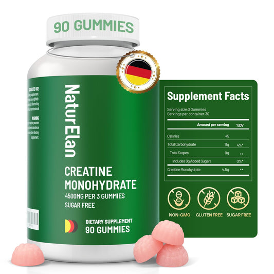 NaturElan Creatine Monohydrate Gummies bottle with gummies