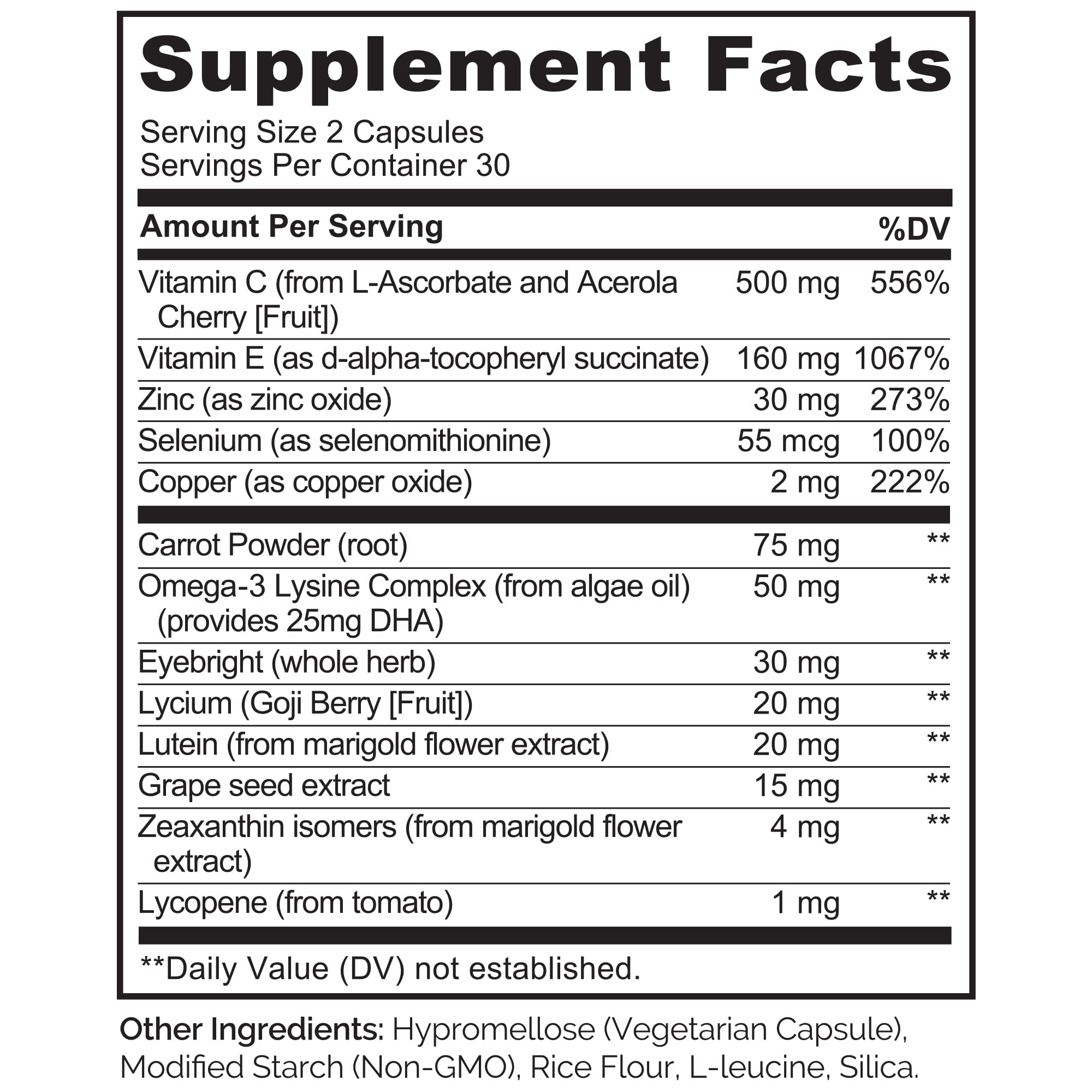 Carotenoids and plant-based antioxidants in the formula