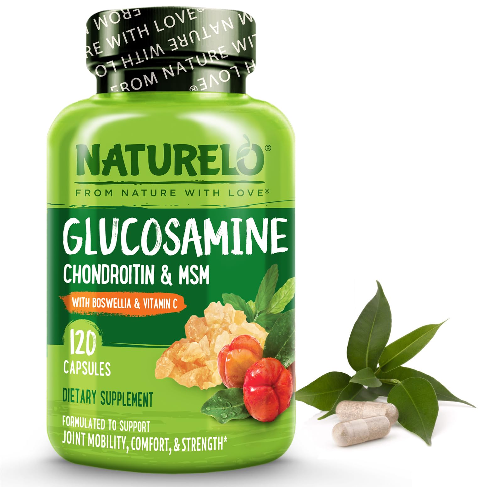 Naturelo Glucosamine Chondroitin MSM with Boswellia bottle label