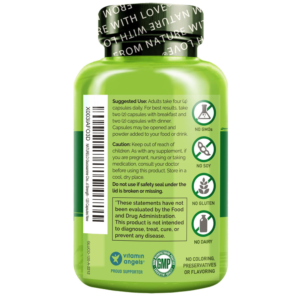 Glucosamine Chondroitin MSM capsules in Naturelo bottle