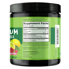 Ingredients include flaxseed, quinoa, cannellini bean and cauliflower in Naturelo magnesium powder