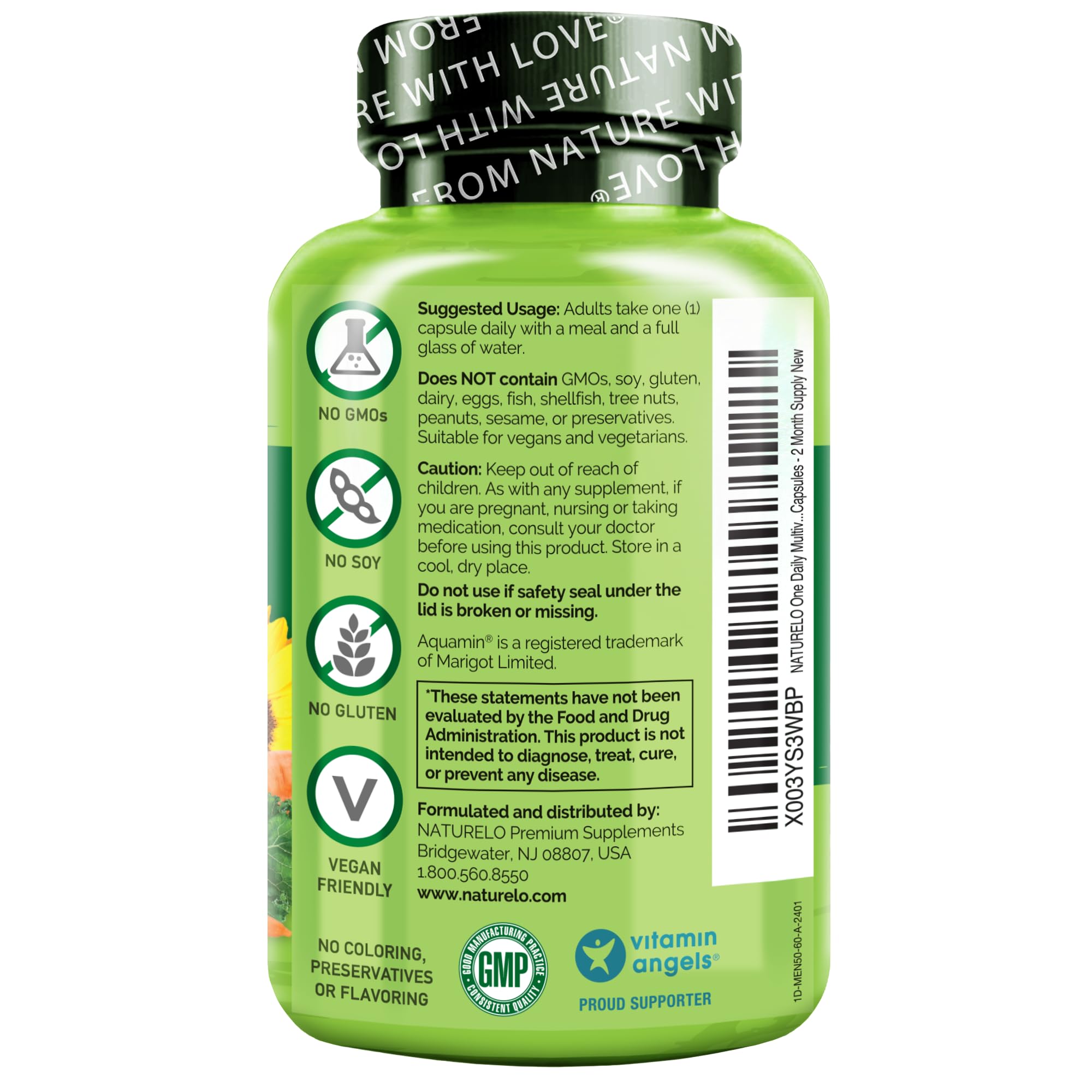 Vegan-friendly Naturelo Men's Multivitamin 50+ packaging