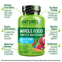 Close-up of Naturelo Whole Food Multivitamins for Men label
