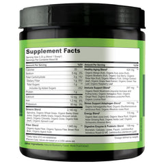 Mixed Berry flavor graphic on Naturelo Greens Powder packaging