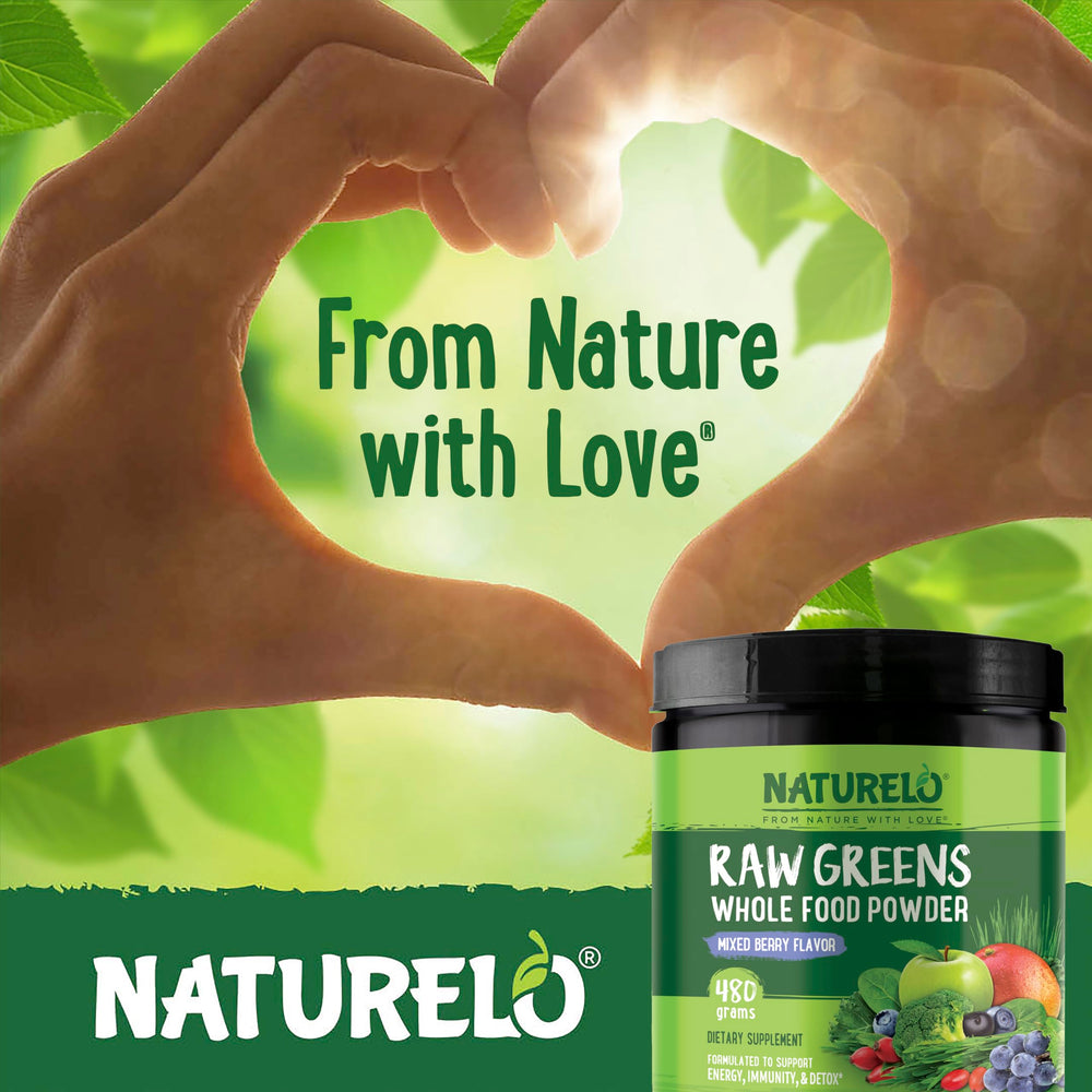 Naturelo Raw Greens Powder morning smoothie boosts fruit and vegetable intake.