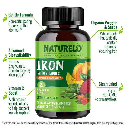 Close-up of acerola vitamin C source in Naturelo iron supplement