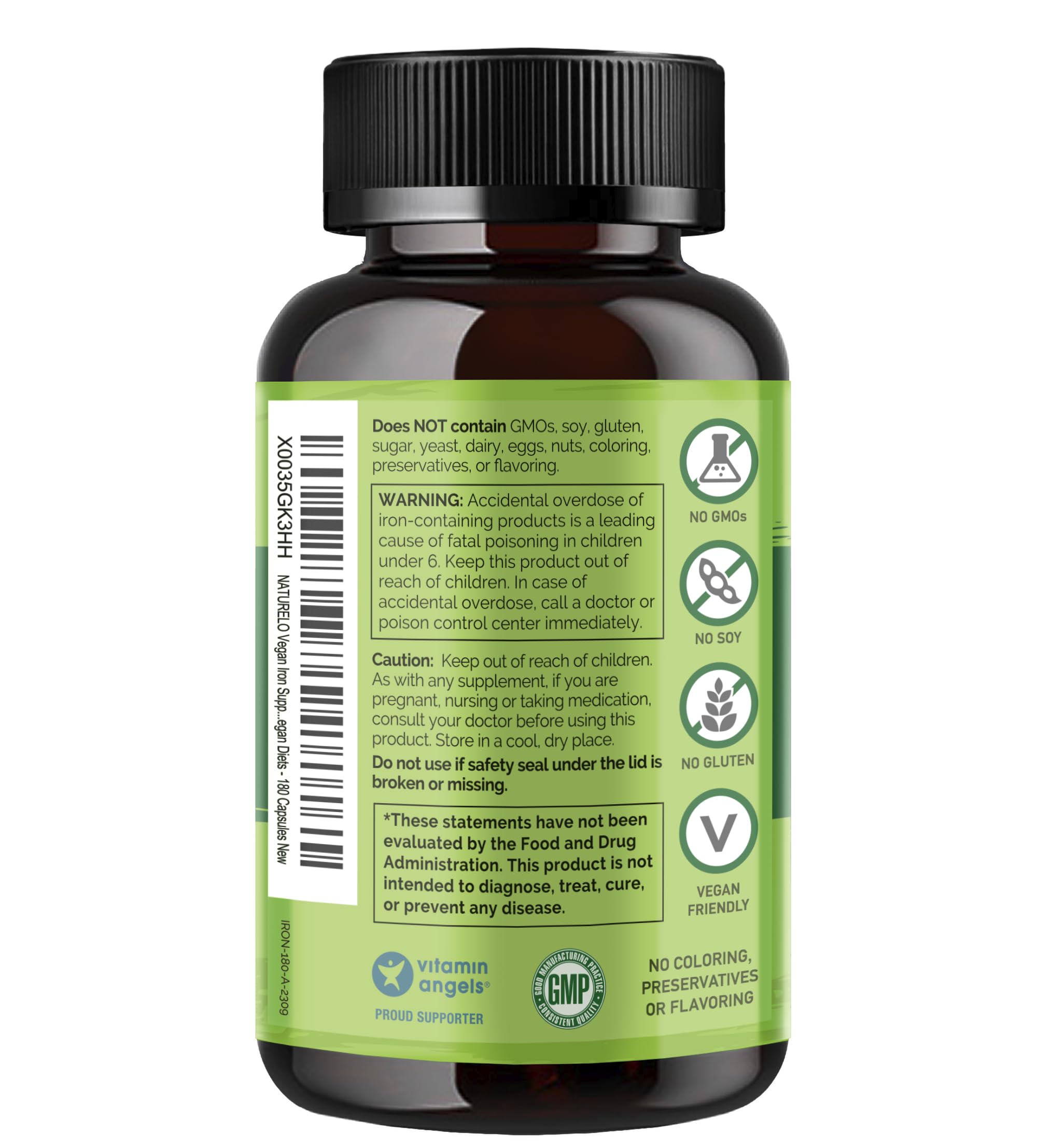 Naturelo iron supplement packaging label