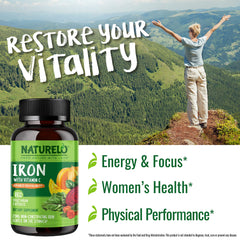 Packaging showing pregnancy and vegan friendly iron supplement