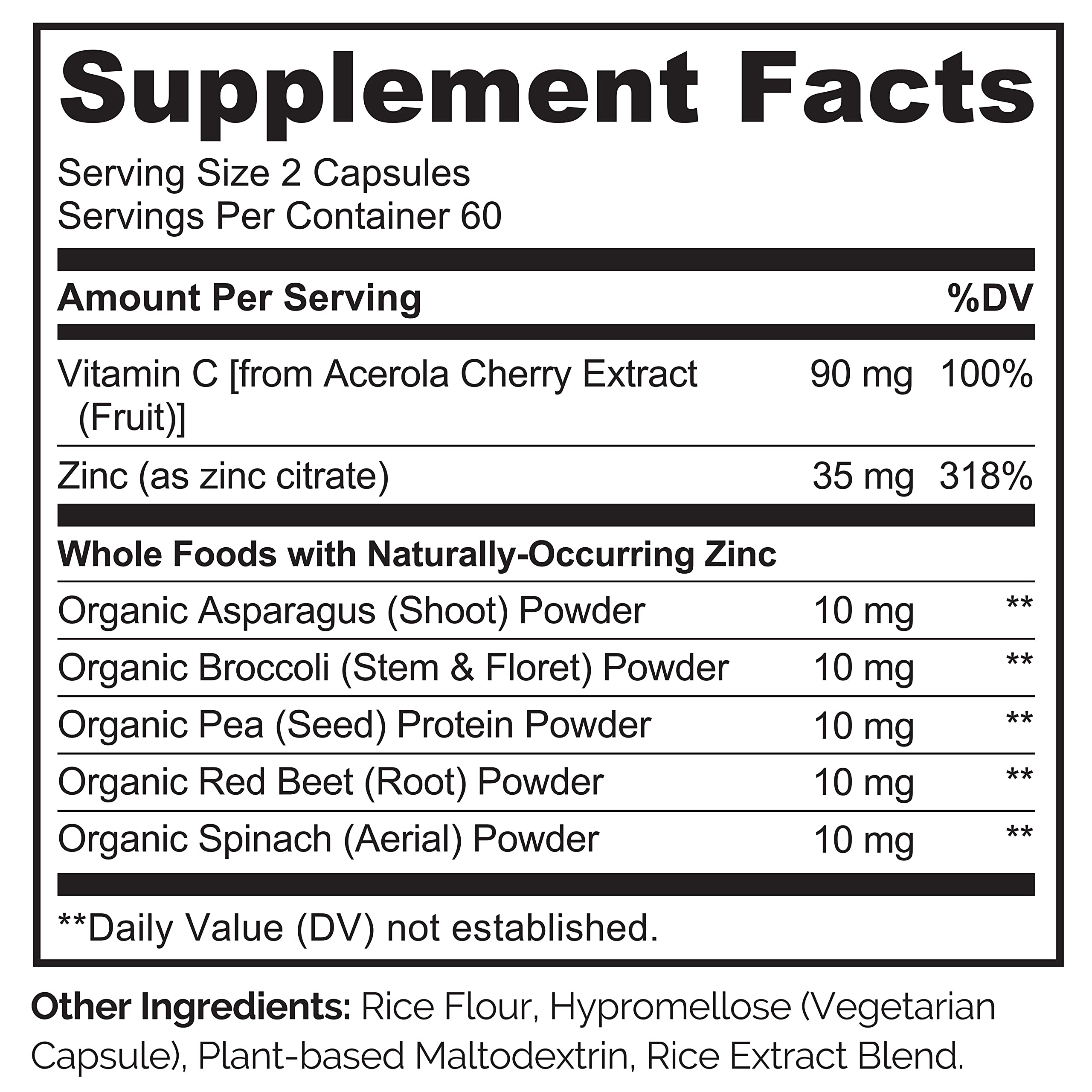 Vitamin C from organic acerola cherry in vegan zinc formula