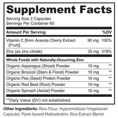 Vitamin C from organic acerola cherry in vegan zinc formula