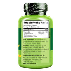Supplement facts panel on Naturelo Vitamin D3 bottle