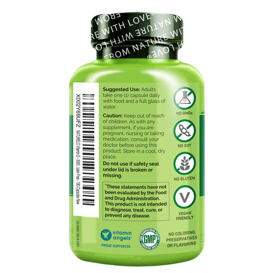 Close-up of Naturelo Vitamin D3 5000 IU capsules