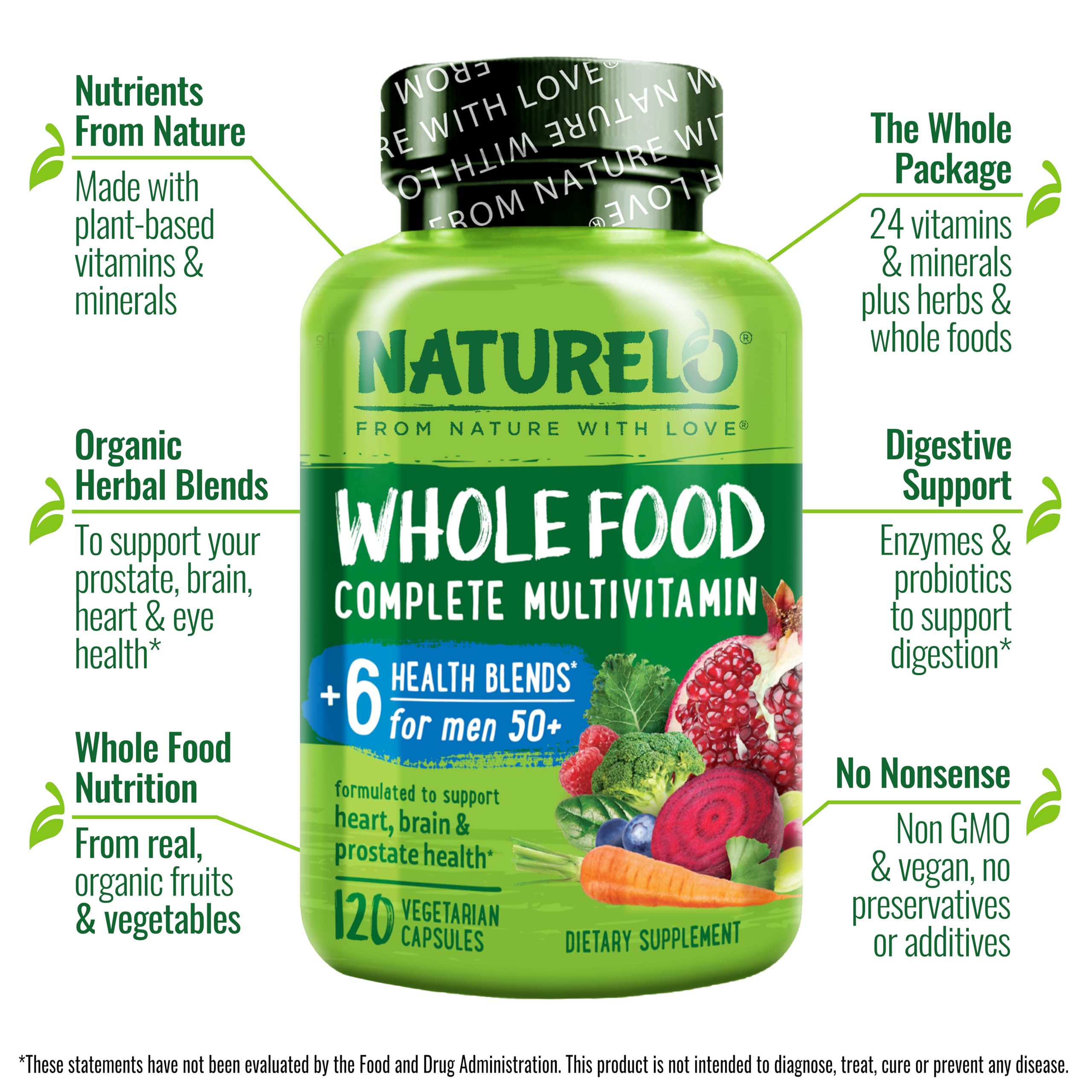 NATURELO Whole Food Multivitamin capsules (120 count)