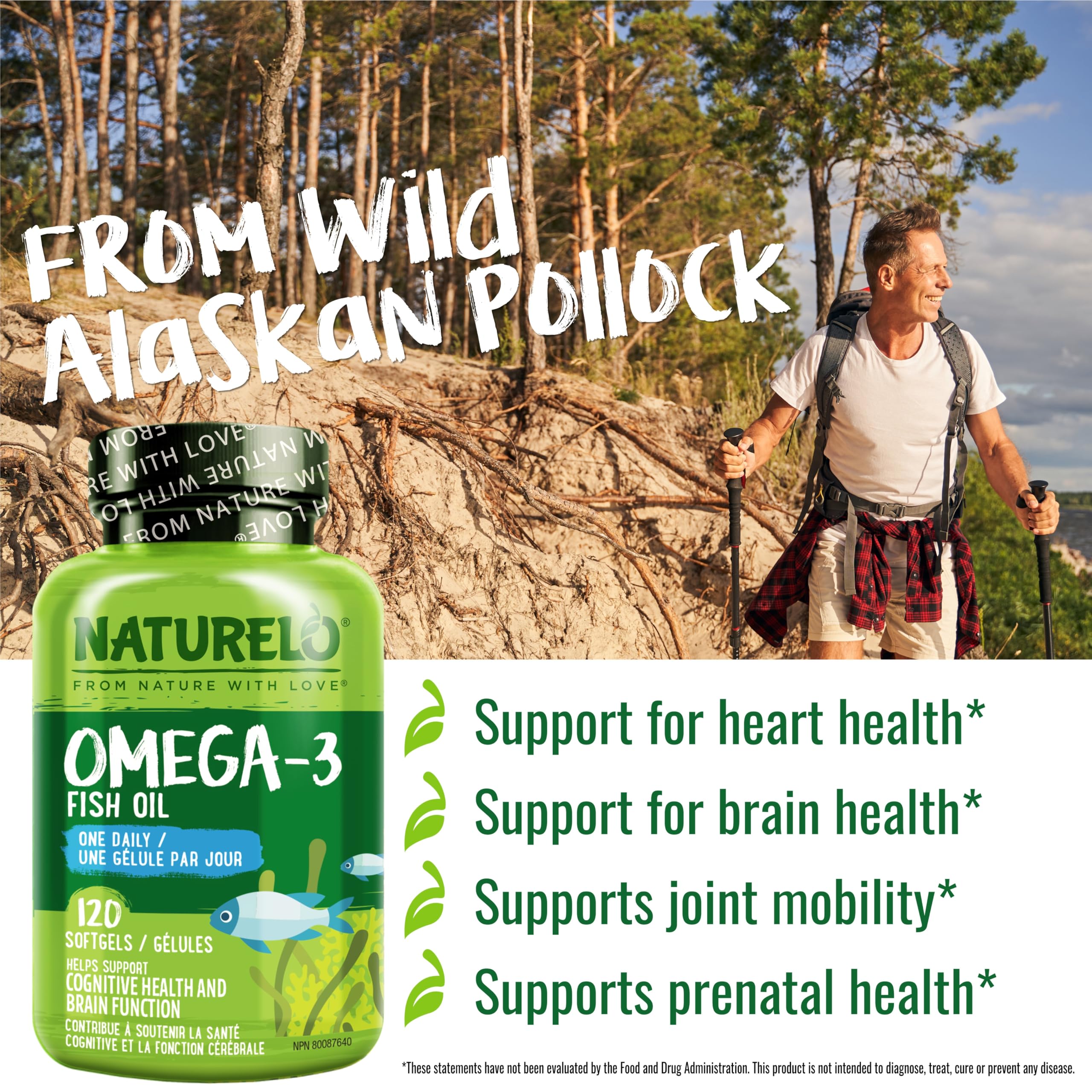 Naturelo sustainably sourced wild Alaskan Pollock oil from clean oceans.