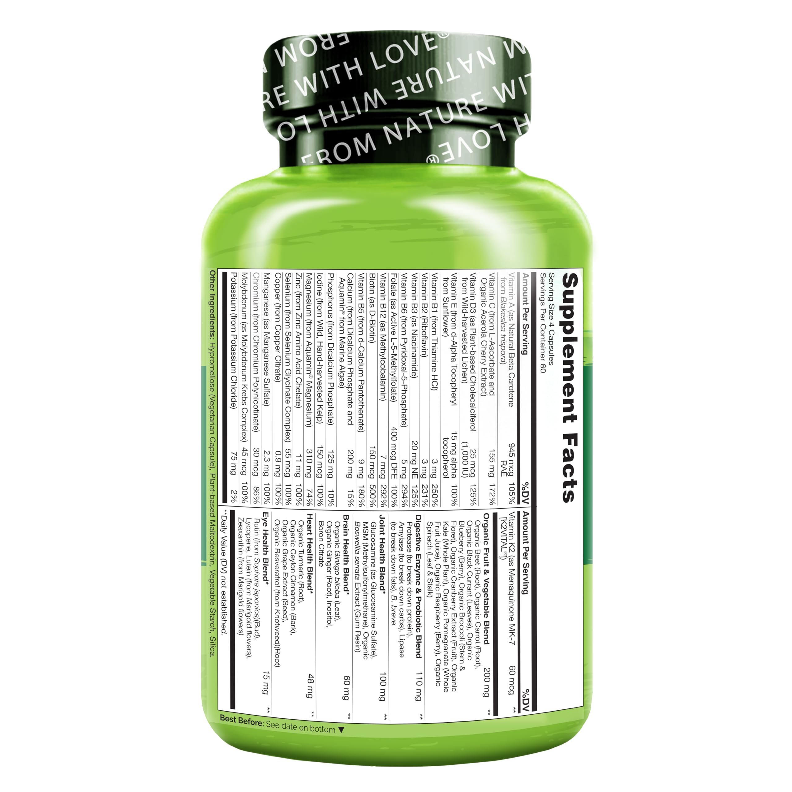 No GMO vegan capsules with targeted eye, brain, heart health blends