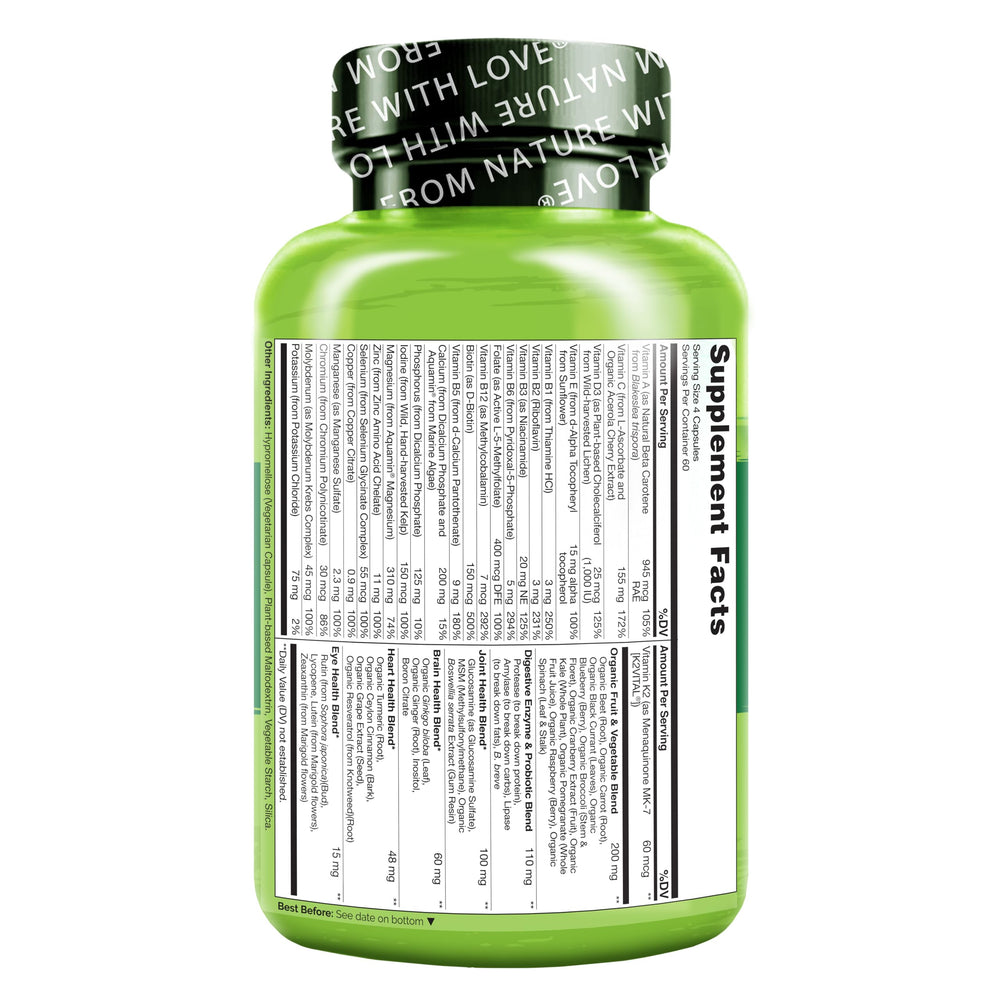 No GMO vegan capsules with targeted eye, brain, heart health blends