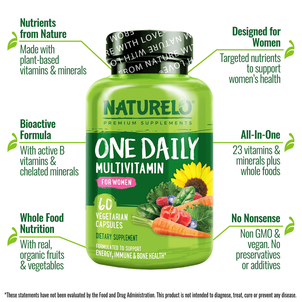 Naturelo women's multivitamin bottle with label close-up