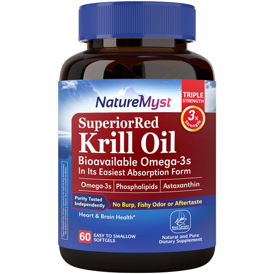 NatureMyst Krill Oil bottle with 60 softgels