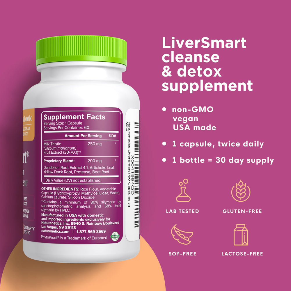 Naturenetics Milk Thistle capsules close-up highlighting easy daily dosing.