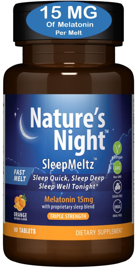 Nature's Night melatonin 15mg fast-dissolve tablets with orange flavor, 90 count