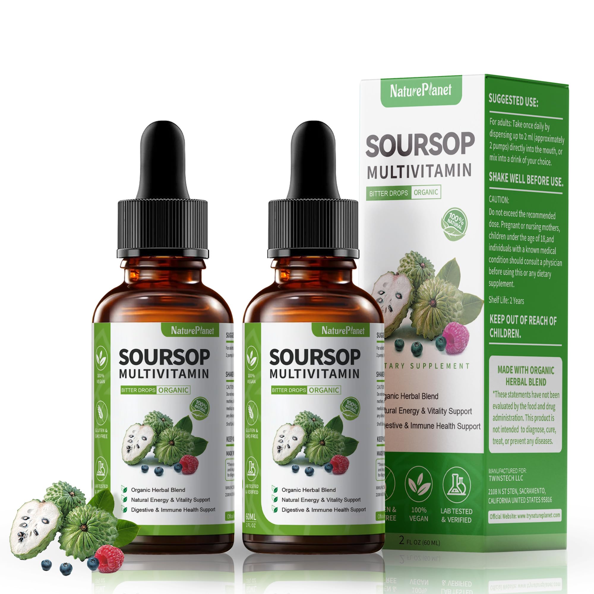 NaturePlanet Soursop Bitters bottle for easy daily use and potential immune-support benefits.