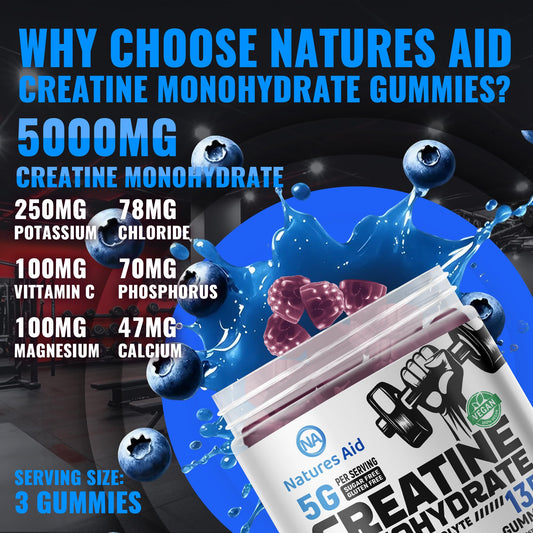 Three gummies representing one serving of creatine monohydrate