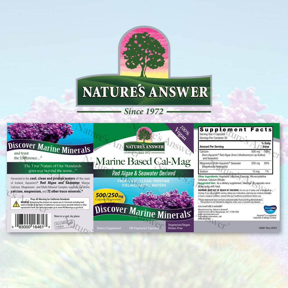 Close-up of Aquamin sourced calcium and magnesium on label