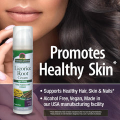Nature's Answer Licorice Root Cream 7% licorice graphic hints at even tone benefits.
