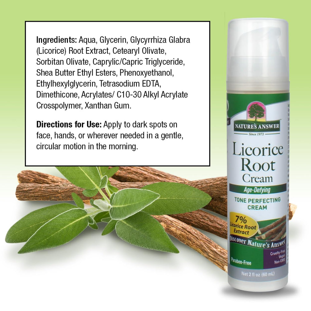 Nature's Answer Licorice Root Cream texture closeup shows smooth, moisturized skin.